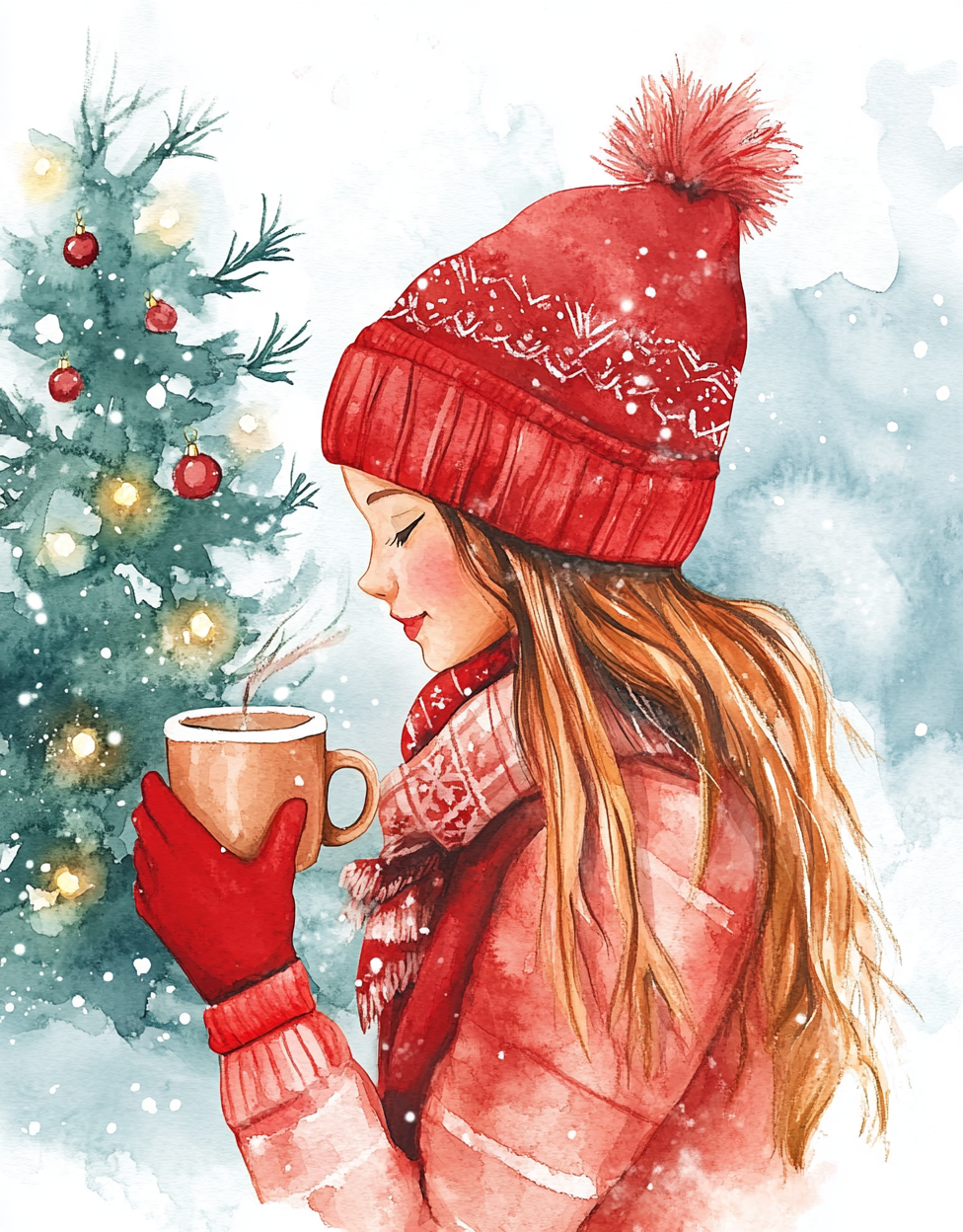 A Cute Girl in Red Hat, Christmas Theme