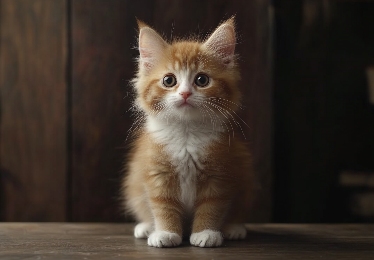 A Cute Kitten Sitting on a Table