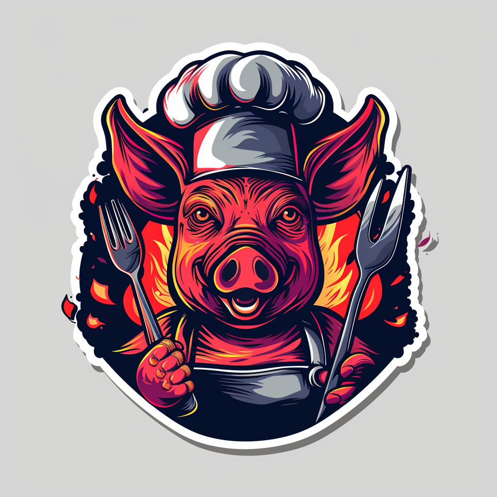 A Cute Pig Chef Logo with Fiery Colors