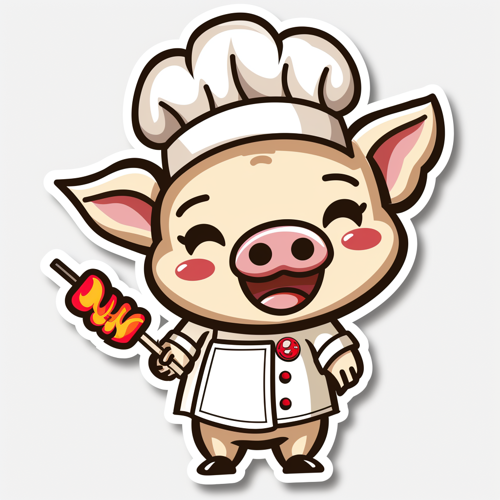 A Cute Pig Chef with Pork Satay Sticker