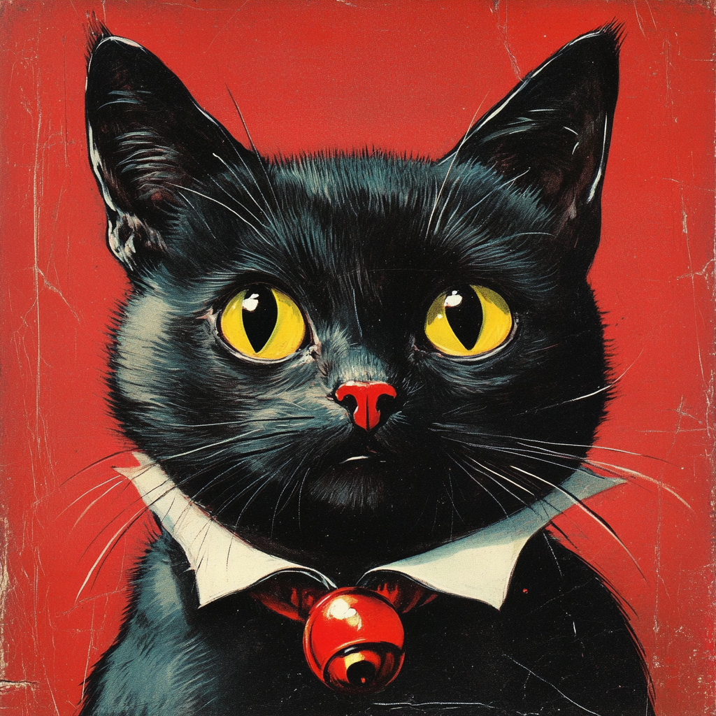 A Cute Vintage Halloween Cat Dressed as Vampire