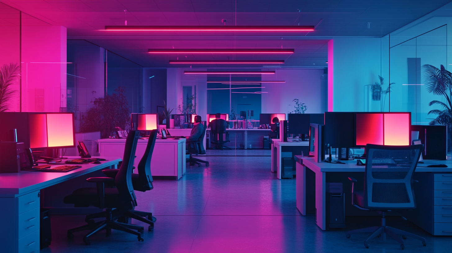 A Cyber Punk Office with Glowing Monitors