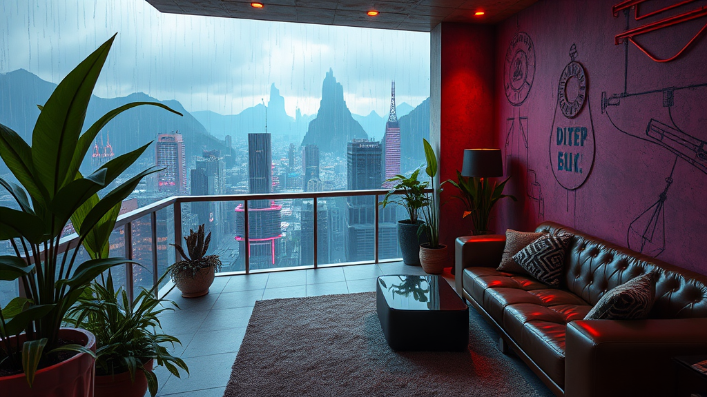 A Cyberpunk Balcony in the Future City