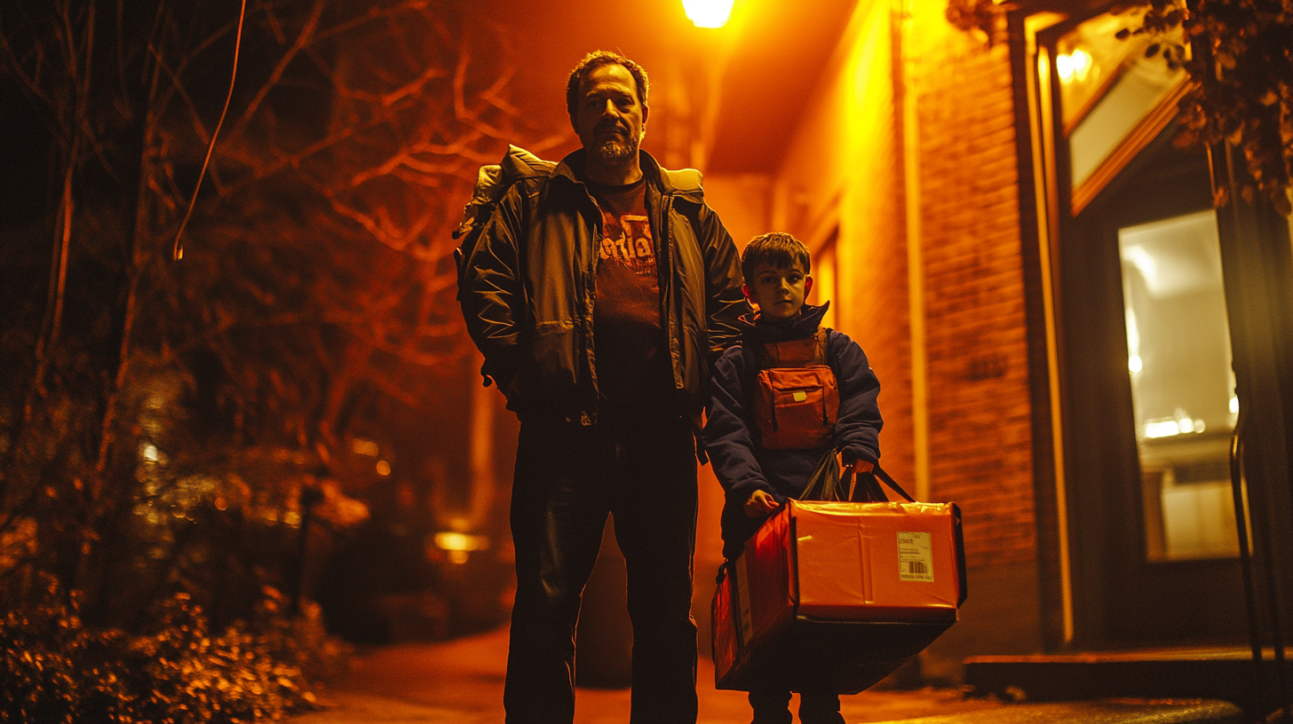 A Dad and Son in Vampire Costumes