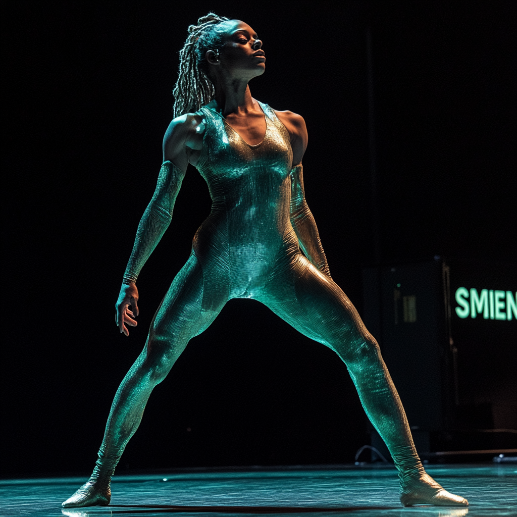 A Dancer in a Viridian Green Jumpsuit.