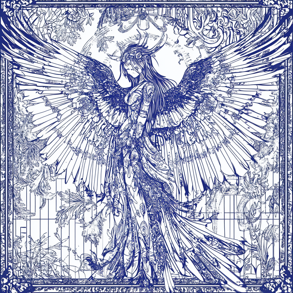 A Dark Blue, Black Cyber Angel Drawing