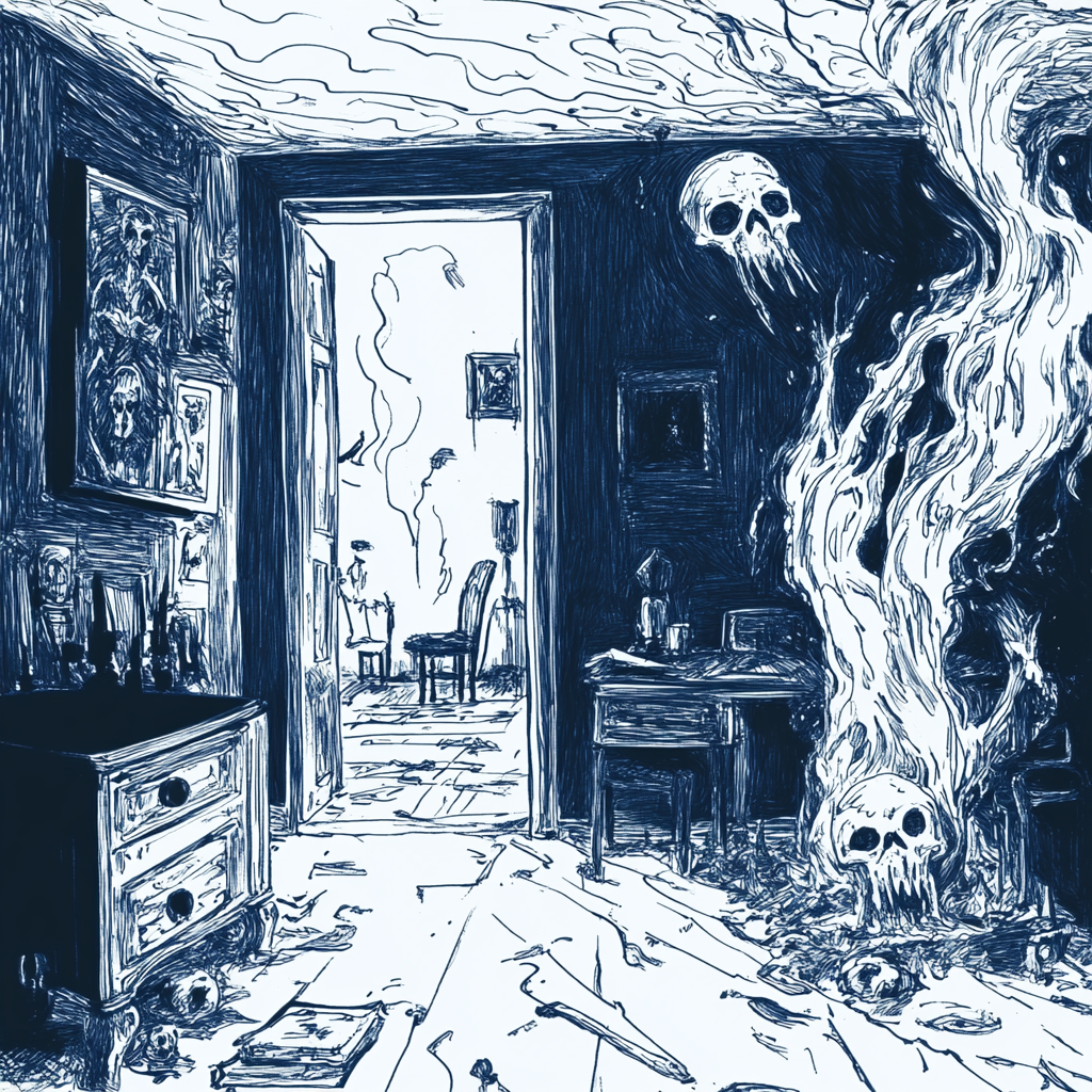 A Dark Blue Seance Doodle in Haunted House