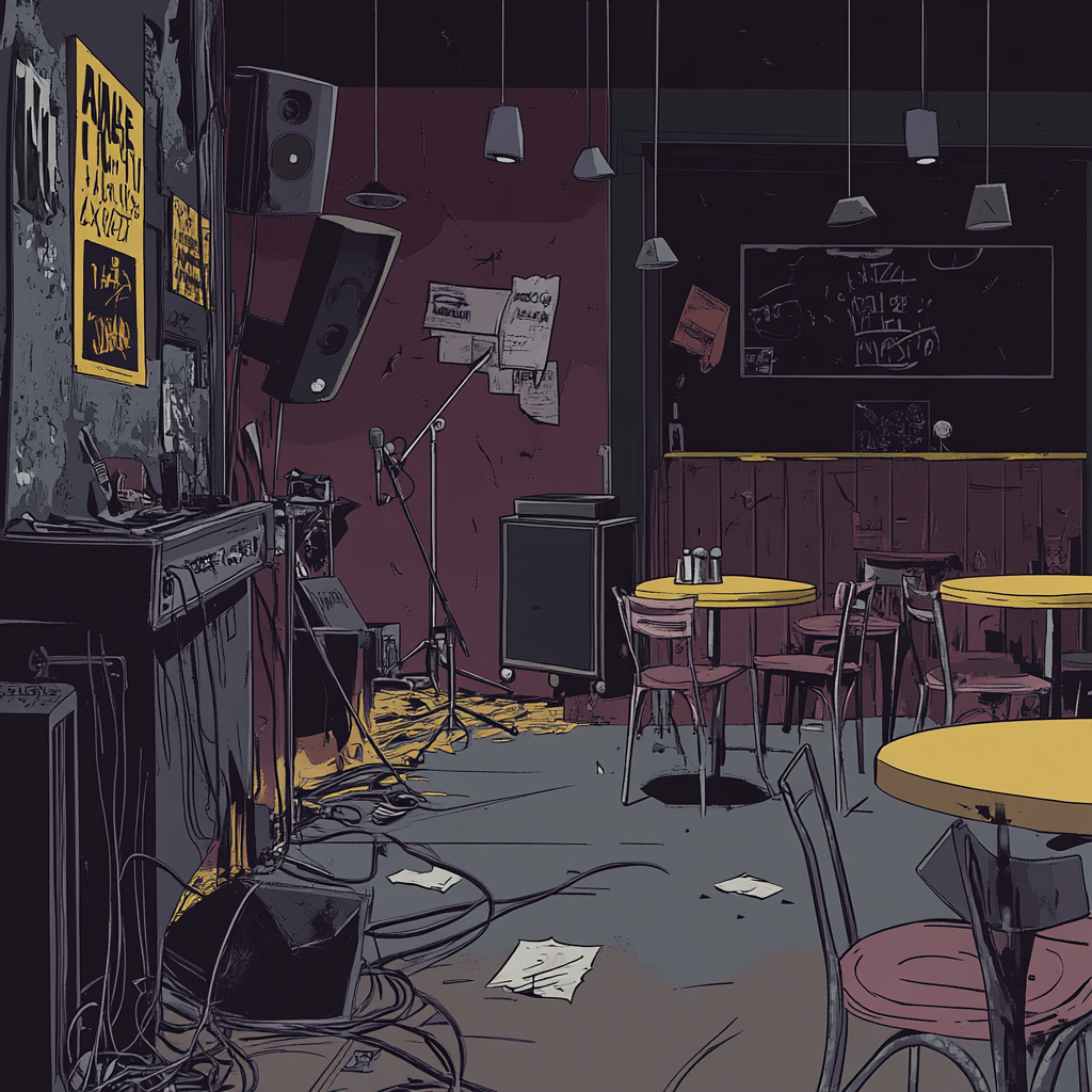 A Dark Punk-Style Brasserie with Stage View