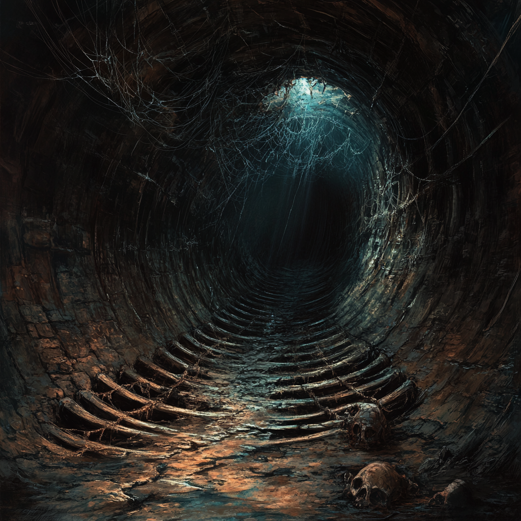 A Dark Sewer Tunnel Leading to Monster Lair