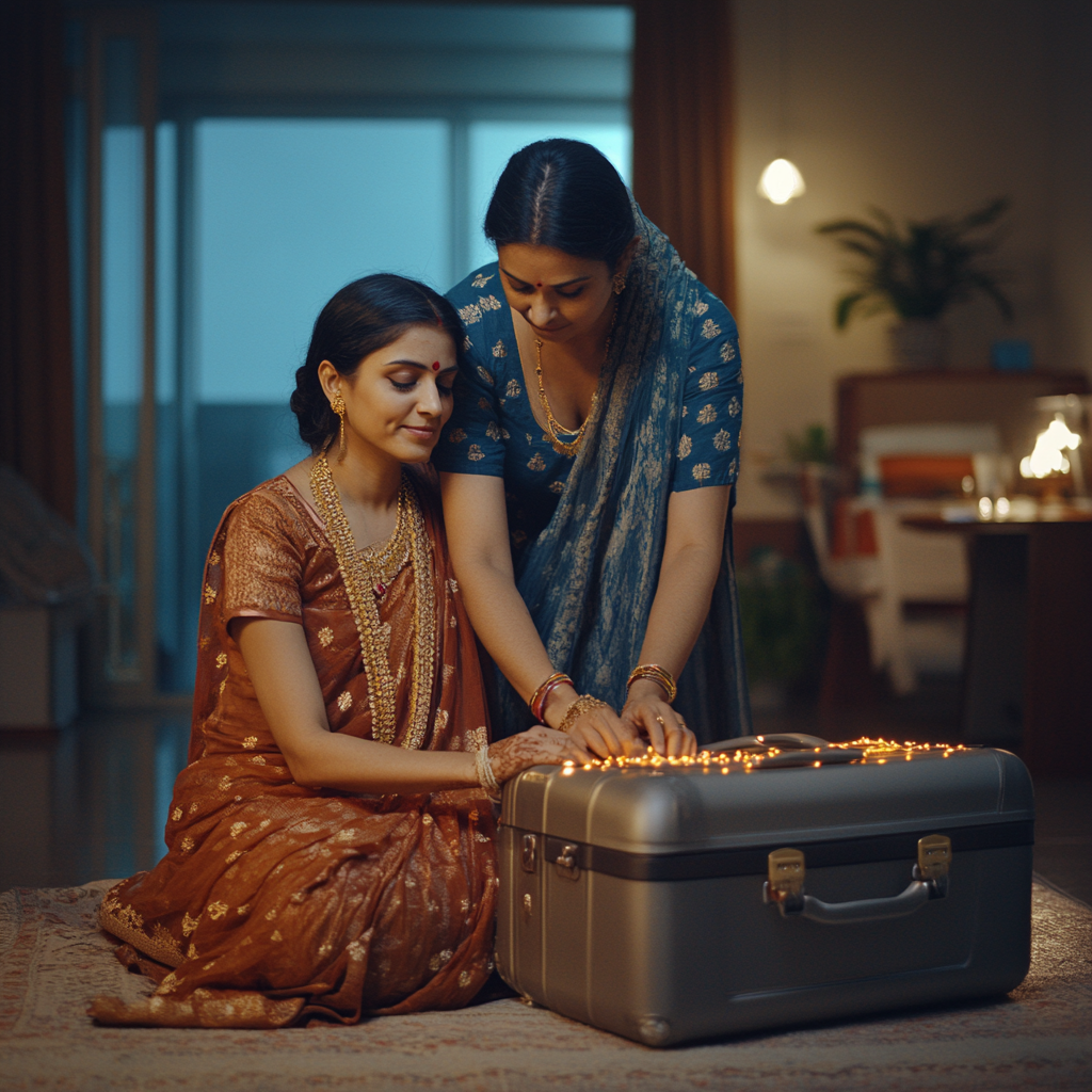 A Daughter packing her suitcase with mother's love