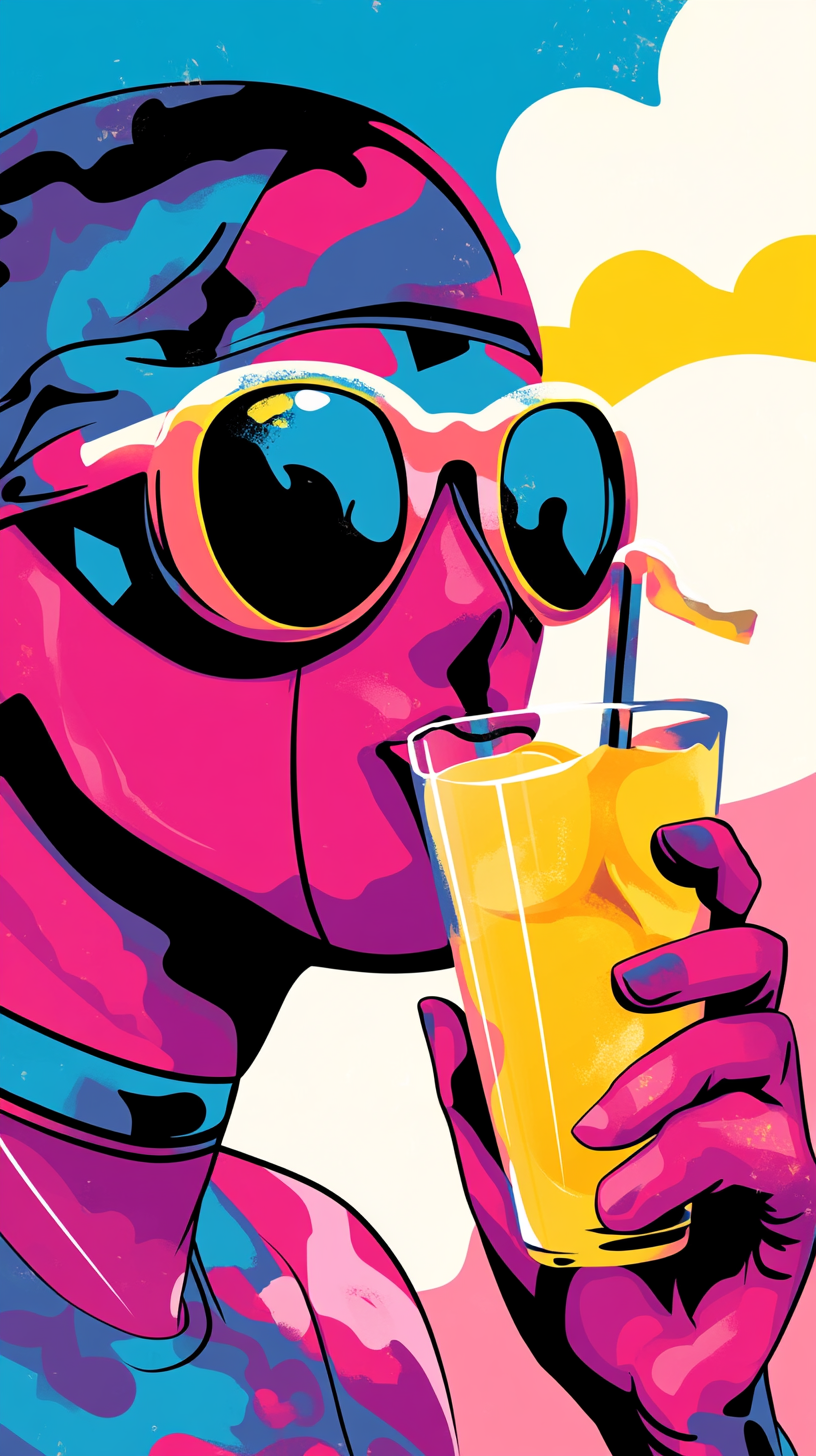 A Deadpool Drinking Lemonade in Pop Art Style