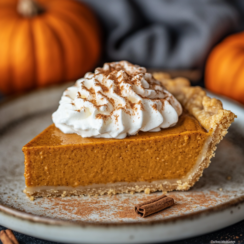 A Delicious Pumpkin Pie Slice with Whipped Cream