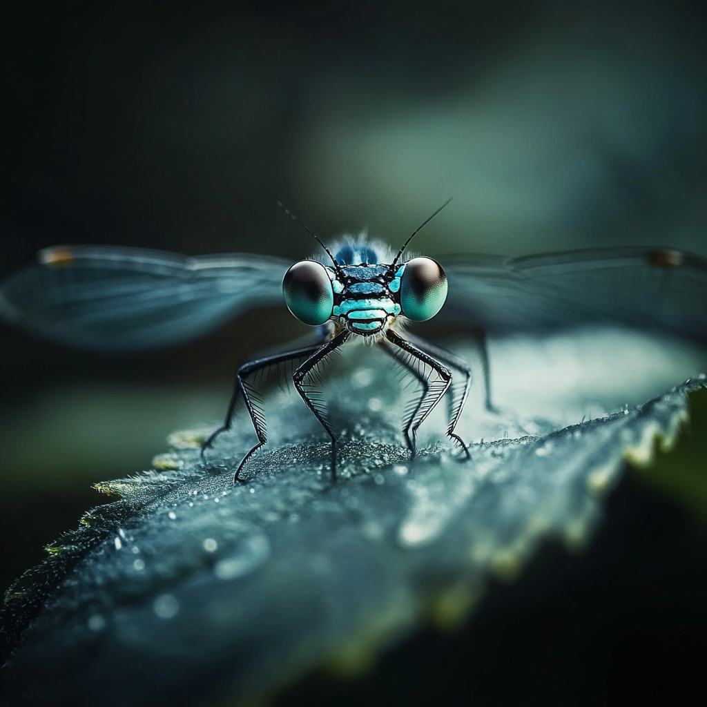 A Detailed Dragonfly Resting on a Green Leaf