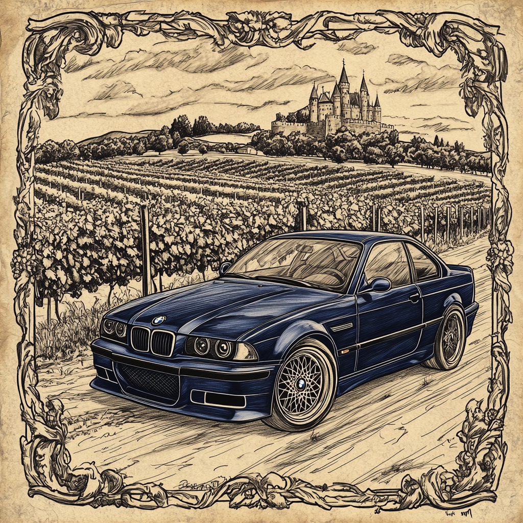 A Detailed Drawing of Classic Blue Car