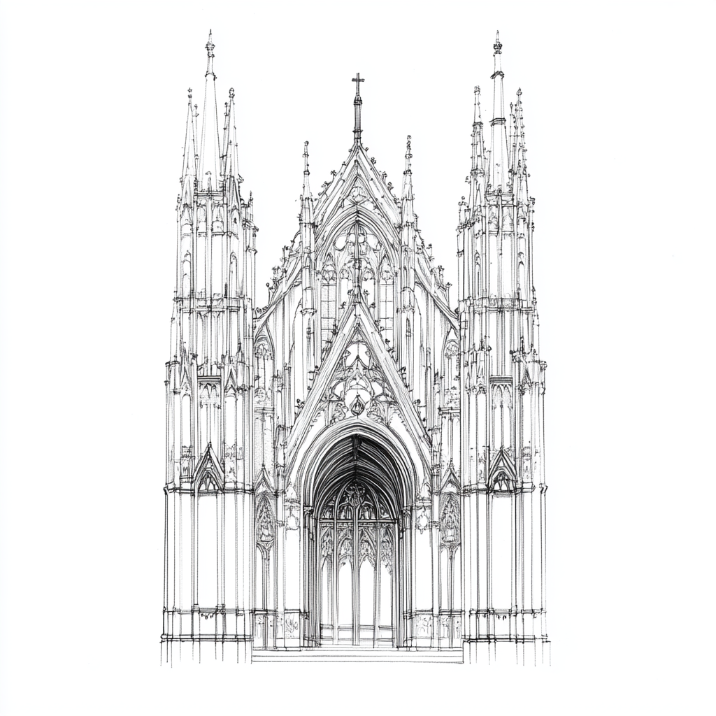 A Detailed Drawing of a Vintage Gothic Cathedral