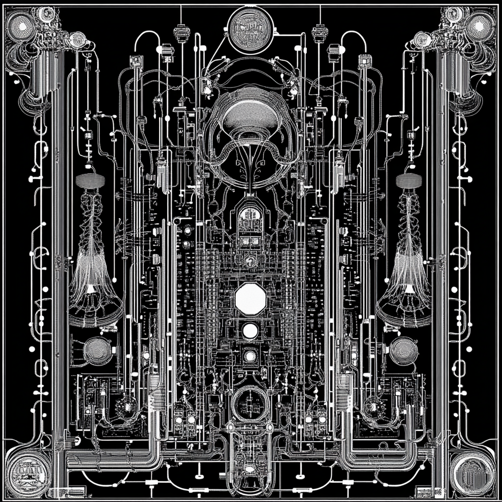 A Detailed Giger-Inspired Engraved Electrical Panel