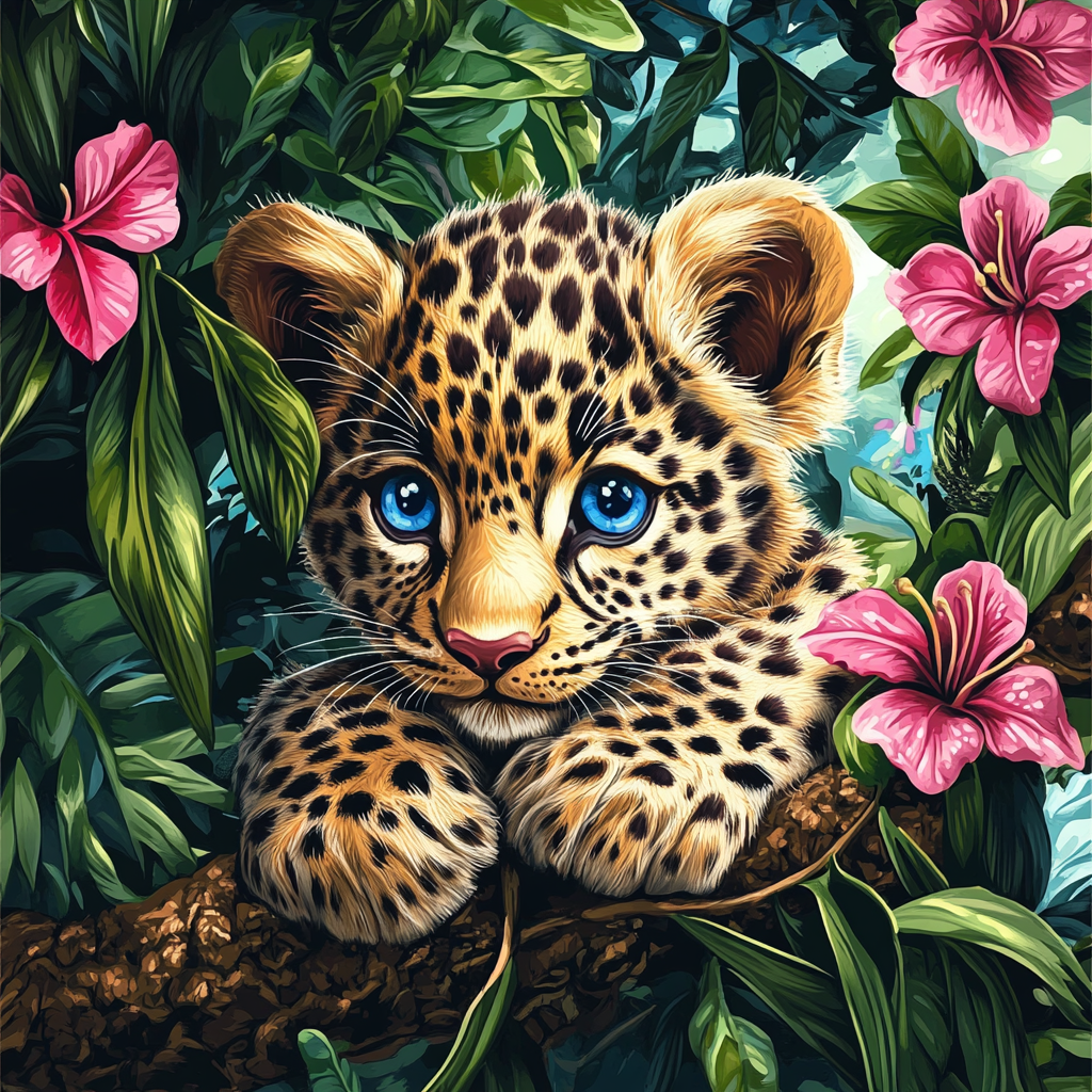 A Detailed Realistic Painting of a Cute Leopard Cub