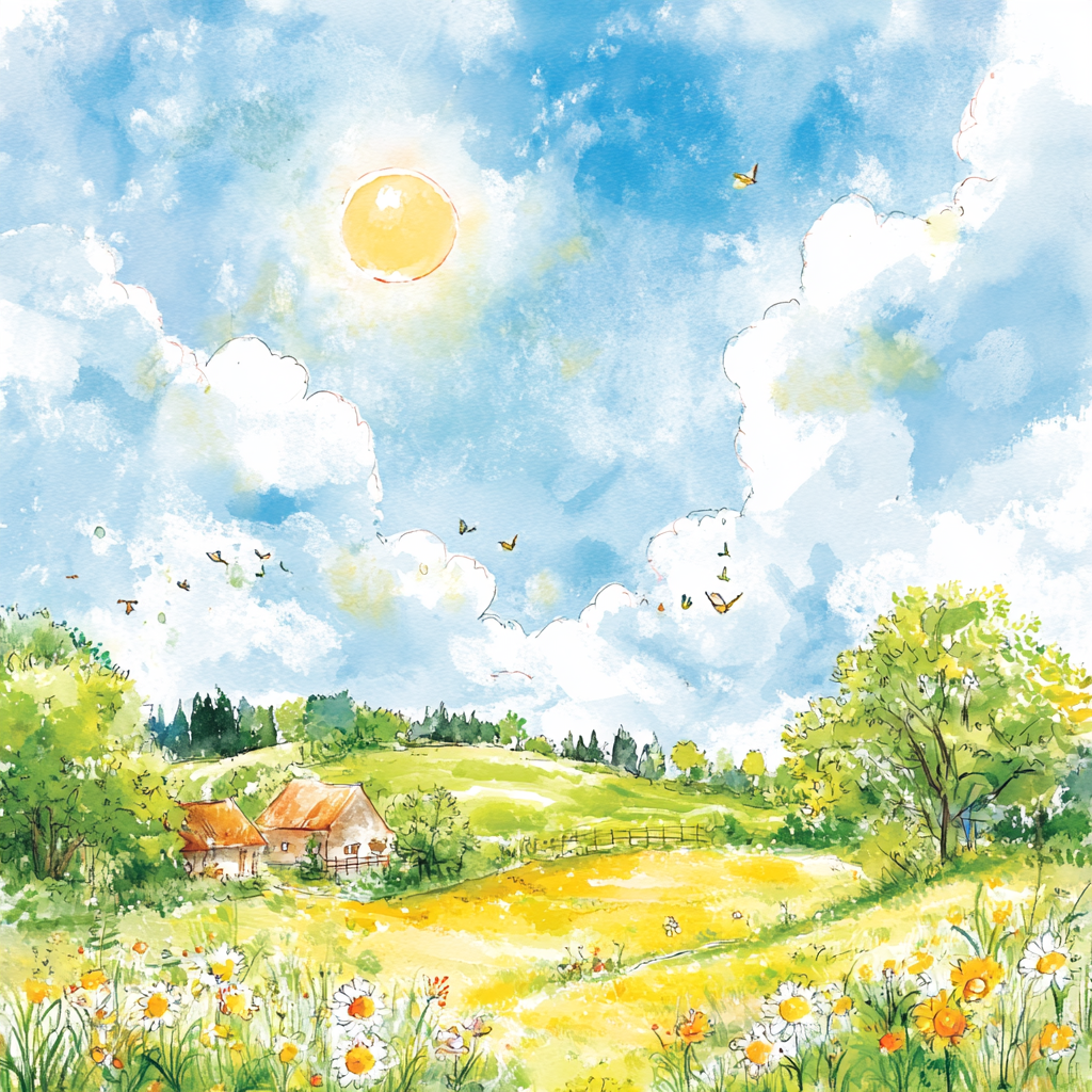 A Detailed Watercolor Sky Like Beatrix Potter's Art