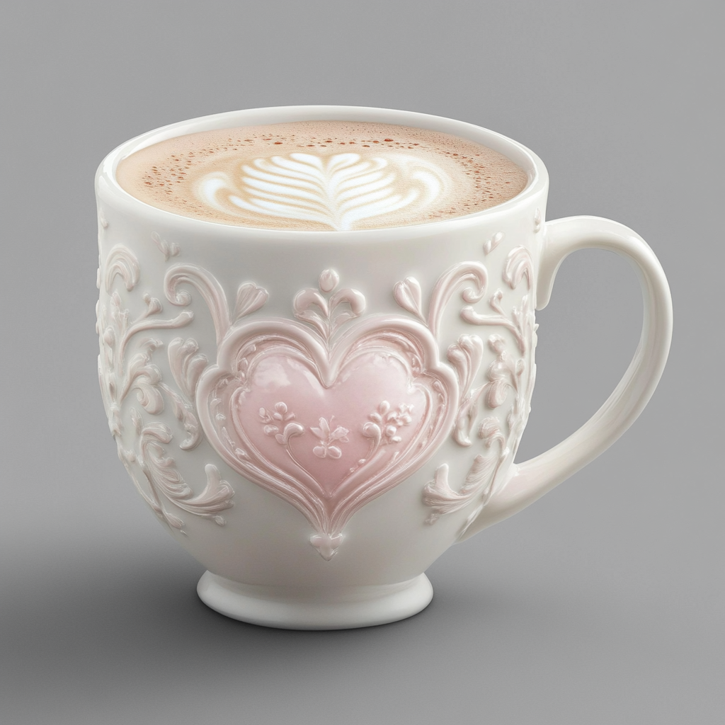 A Detailed Watercolor of Valentine's Mug with Coffee