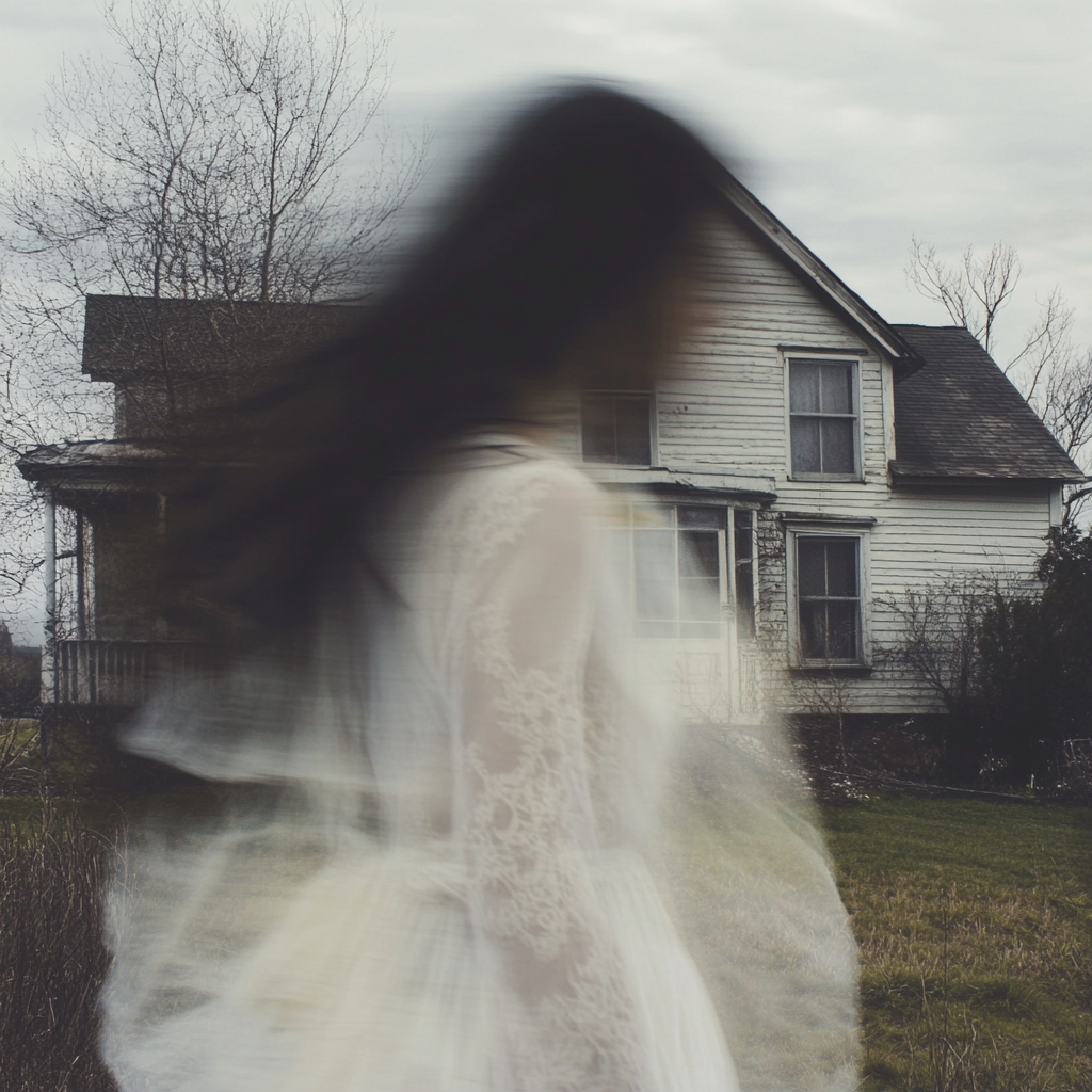 A Determined Woman in Antique Dress gazes forward.