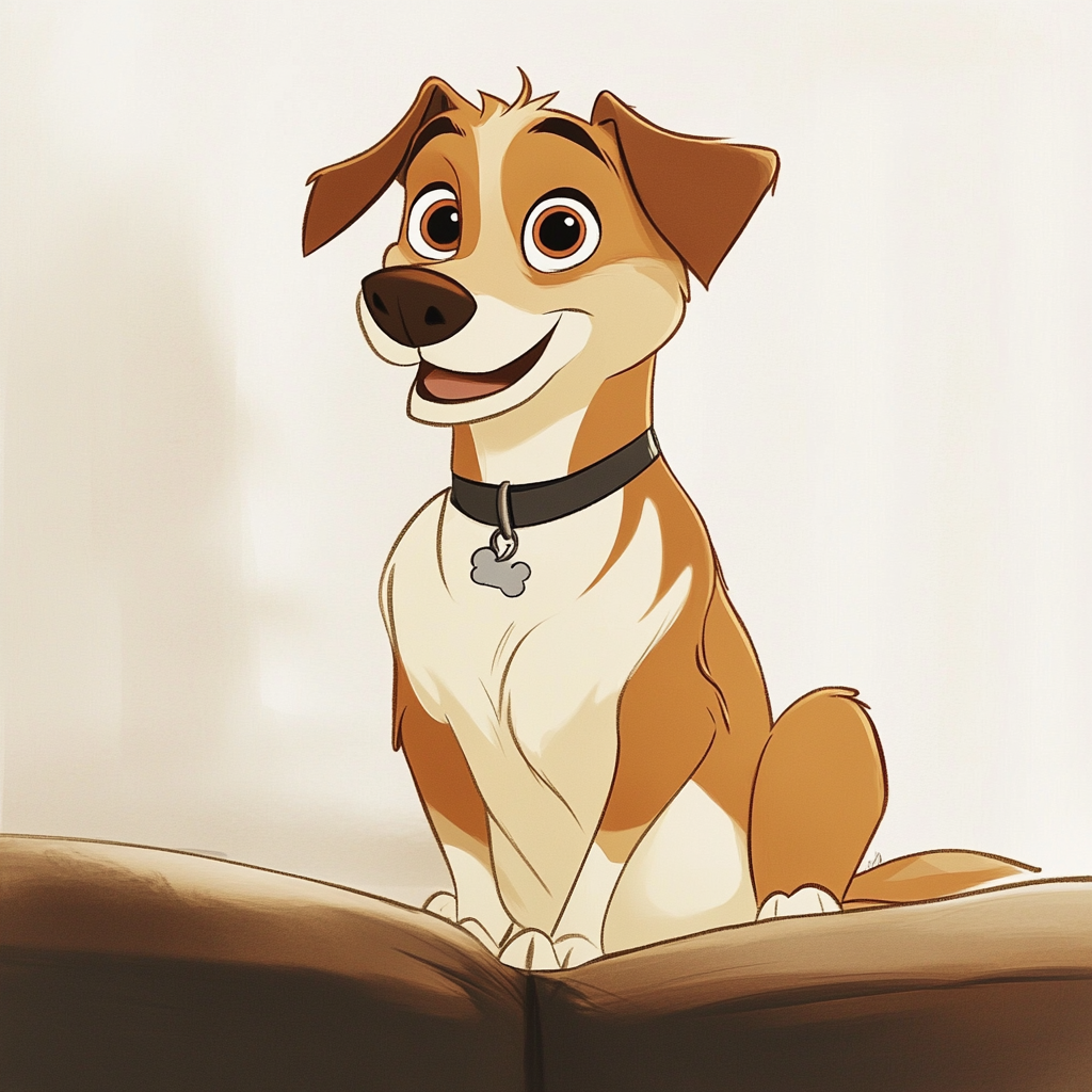 A Disney Pixar Style Medium-Sized Dog on Couch