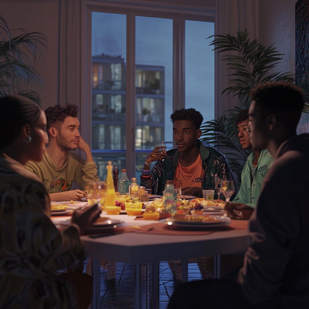 A Diverse Group of Millennials Enjoy Dinner Together