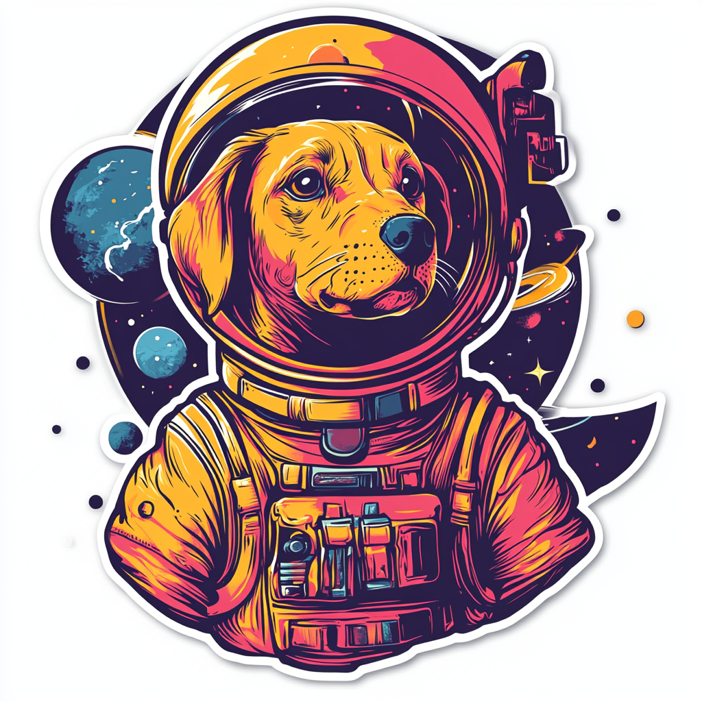 A Dog Astronaut Sticker in Space Journey