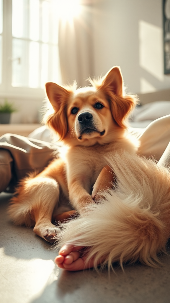 A Dog and Owner Relaxing in Sunbeam.