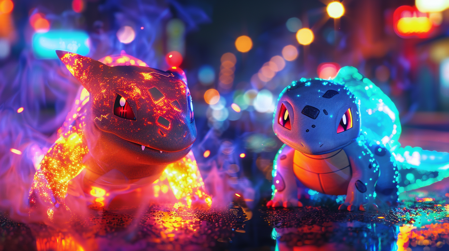 A Dreamy Neon Charmander and Bulbasaur in HD