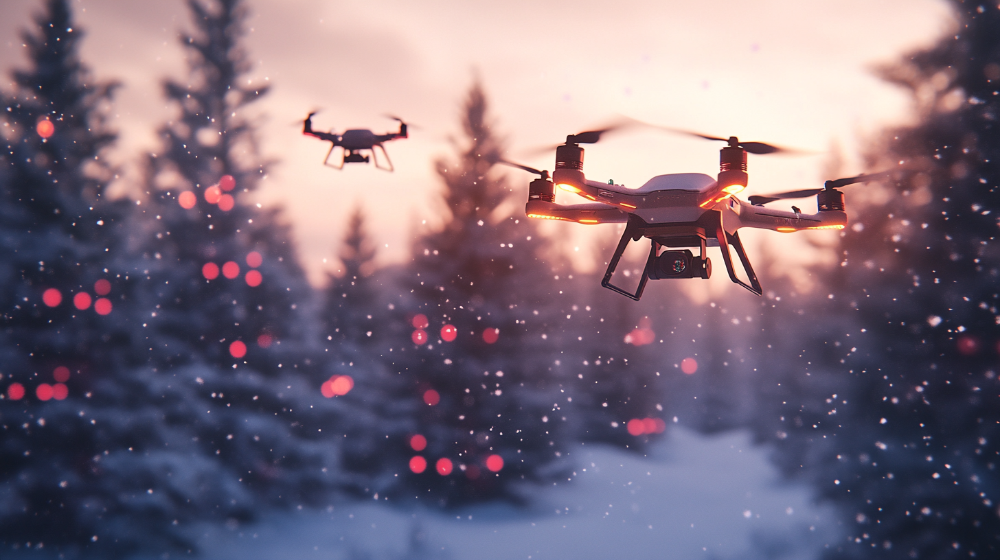 A Drone Delivering Gifts in Magical Winter Town