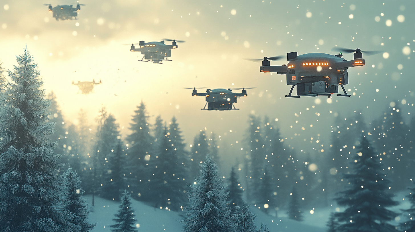 A Drone Delivering Gifts in a Winter Wonderland