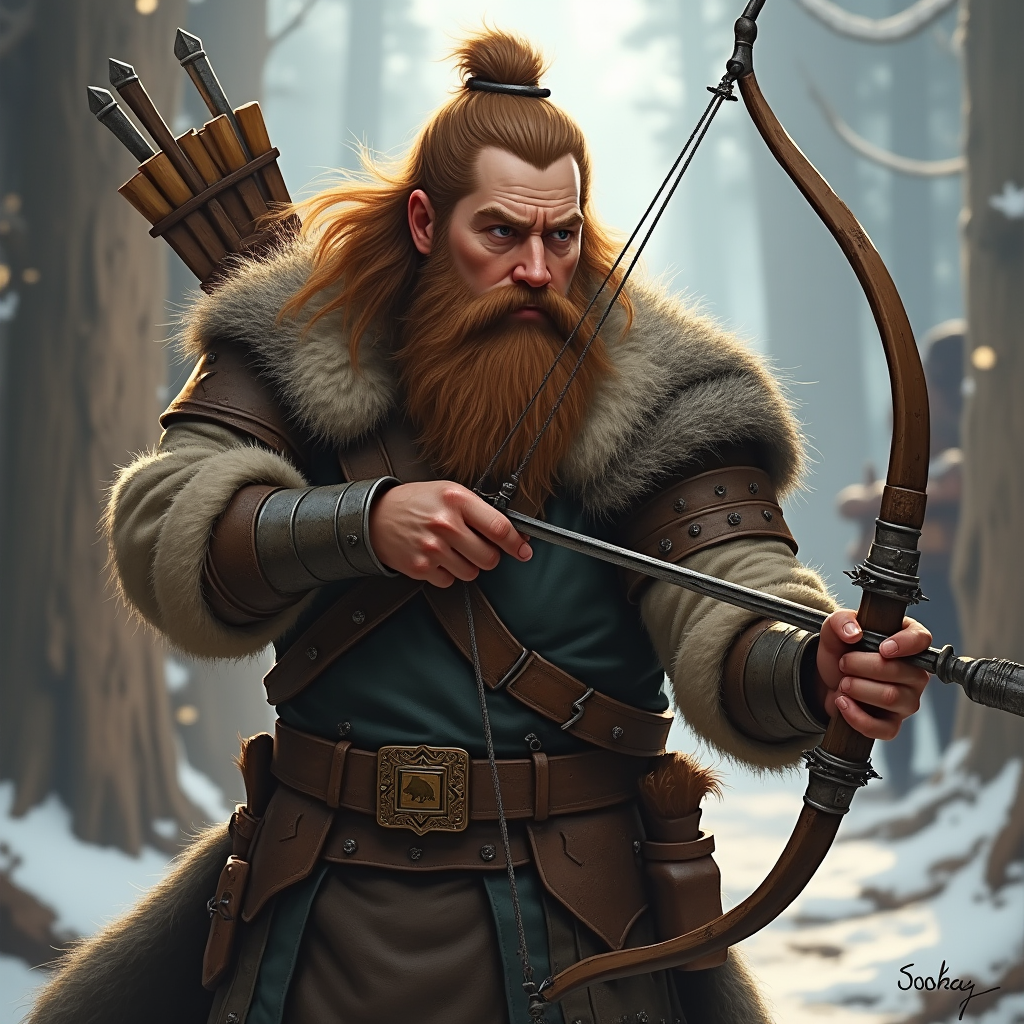 A Dwarf Fighter with Brown Hair and Beard