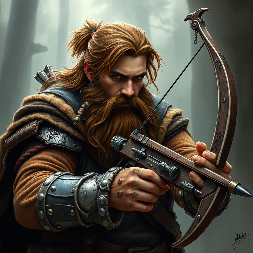 A Dwarf Fighter with Brown Hair and Crossbow