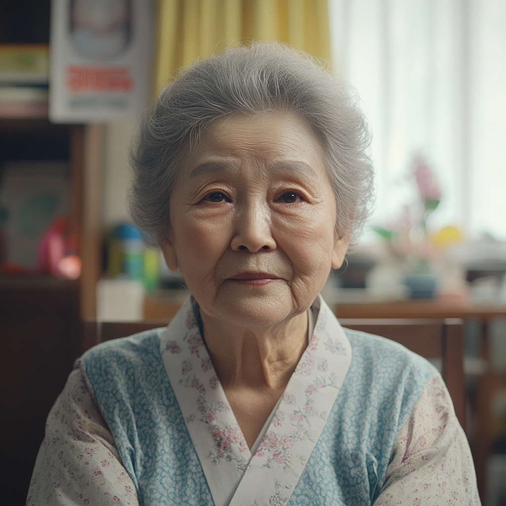 A Elderly woman shows humility through faith connection.