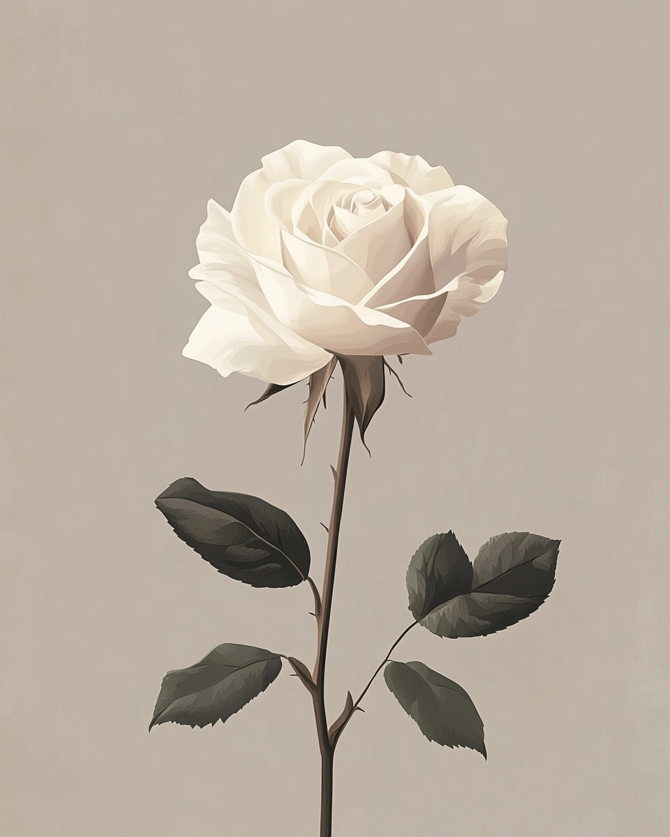 A Elegant White Rose on Muted Gray Background