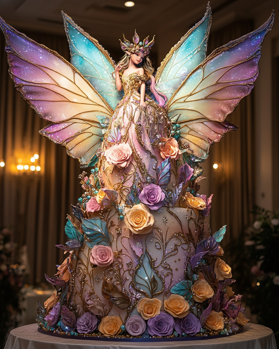 A Enormous Wedding Cake with Fairy and Jewels