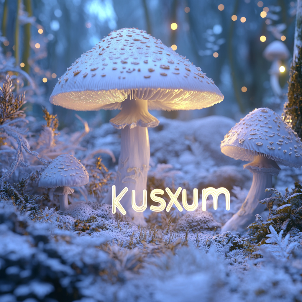 A Ethereal Scene: Albinos Jack Frost Mushrooms Logo