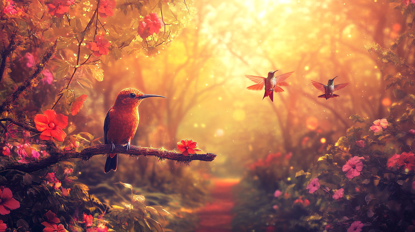 A Fairy Tale Forest with Hotbird and Hummingbirds