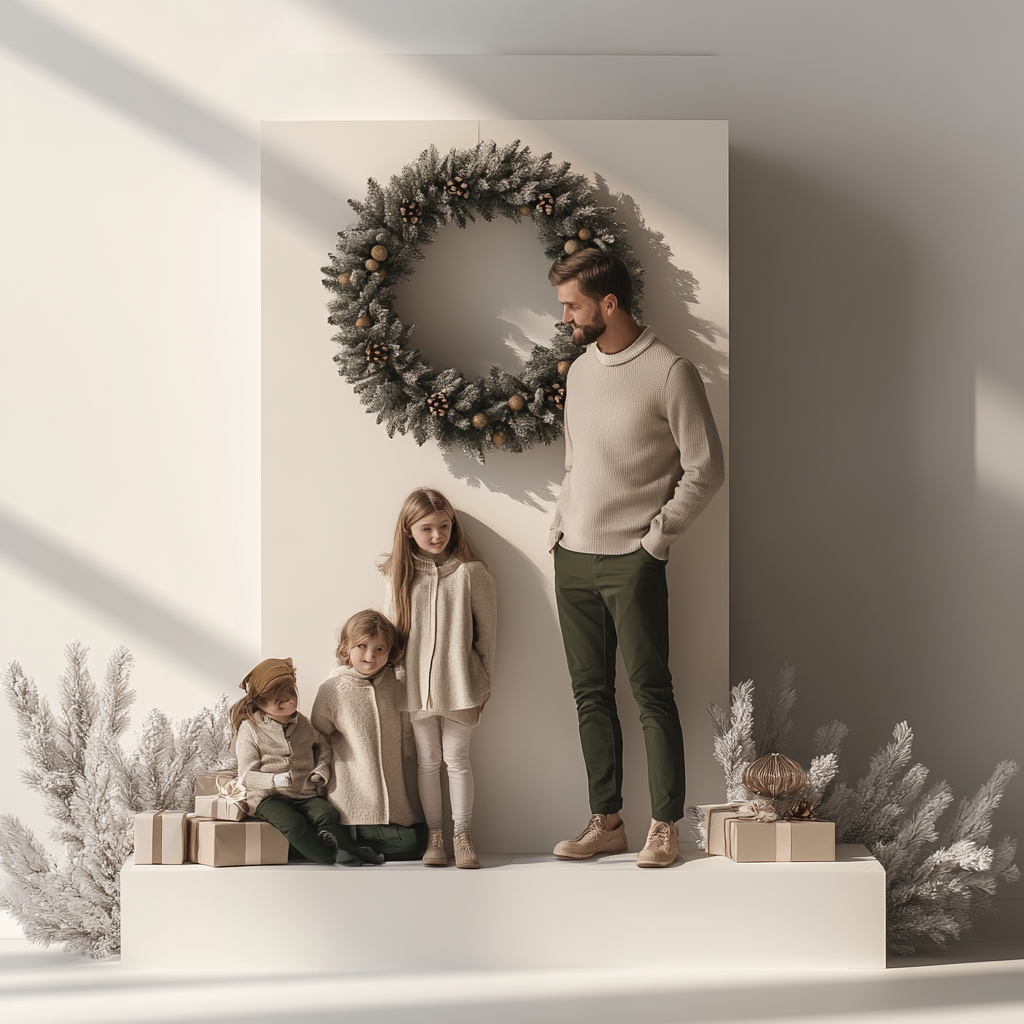 A Family's Christmas Picture in Minimalist Style