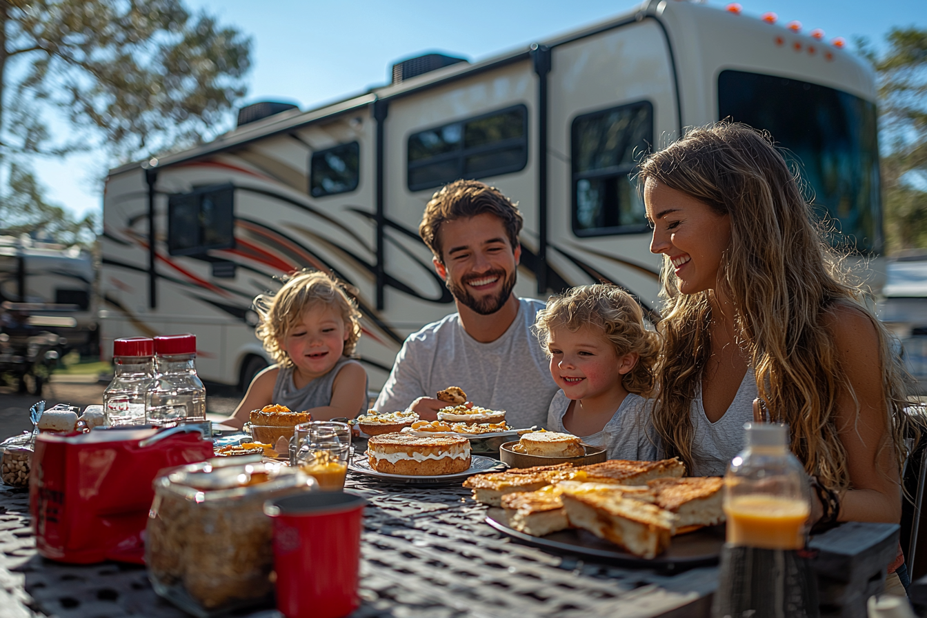 A Family Breakfast in Front of Camper RV