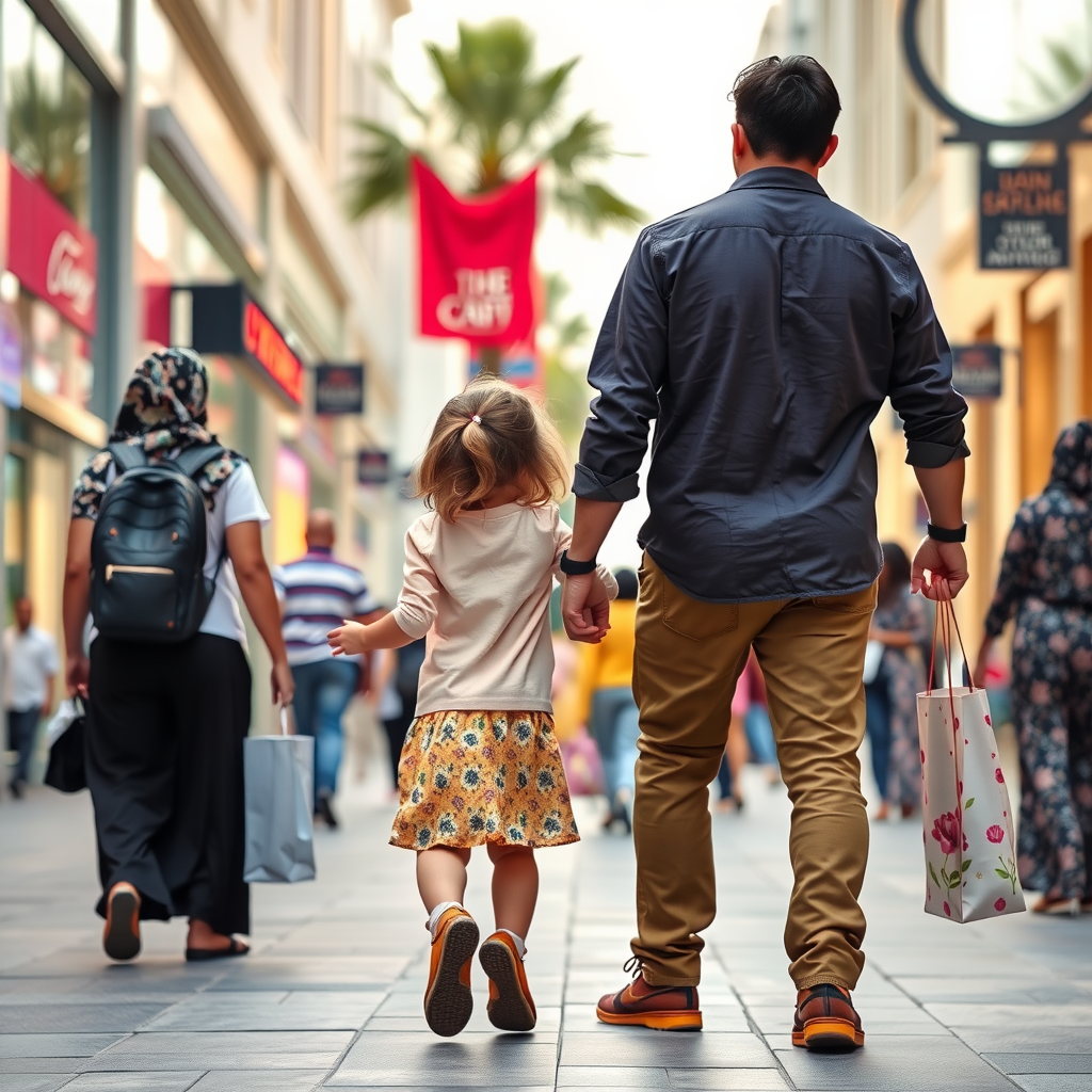 A Family in Dubai: Parents lifting daughter's hand.