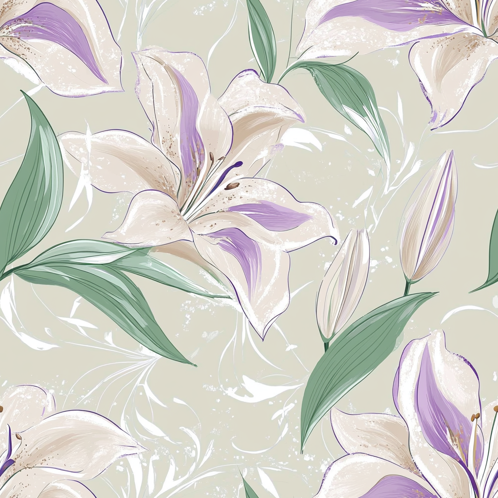 A Fancy Lily and Leaf Pattern in Soft Colors