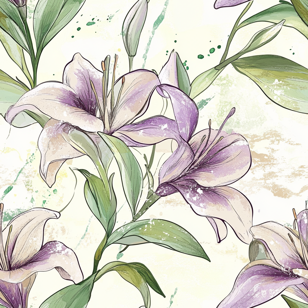 A Fancy Watercolor Lily and Leaf Pattern