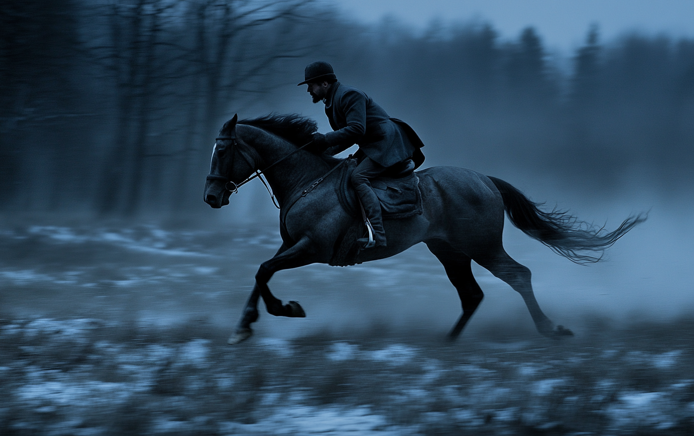 A Fast Horse Rider Racing at Night