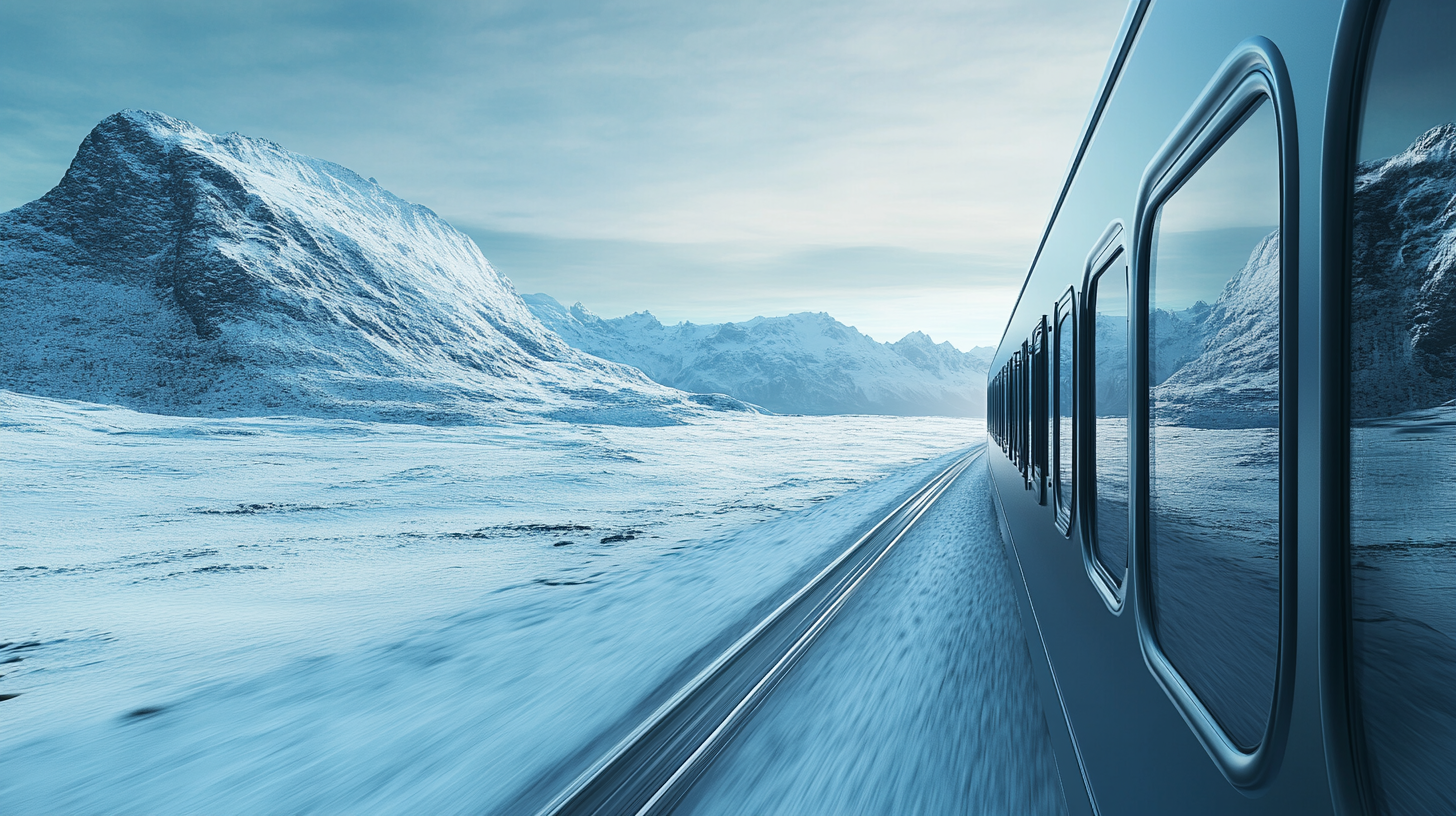 A Fast Train in Snowy Norway Landscape