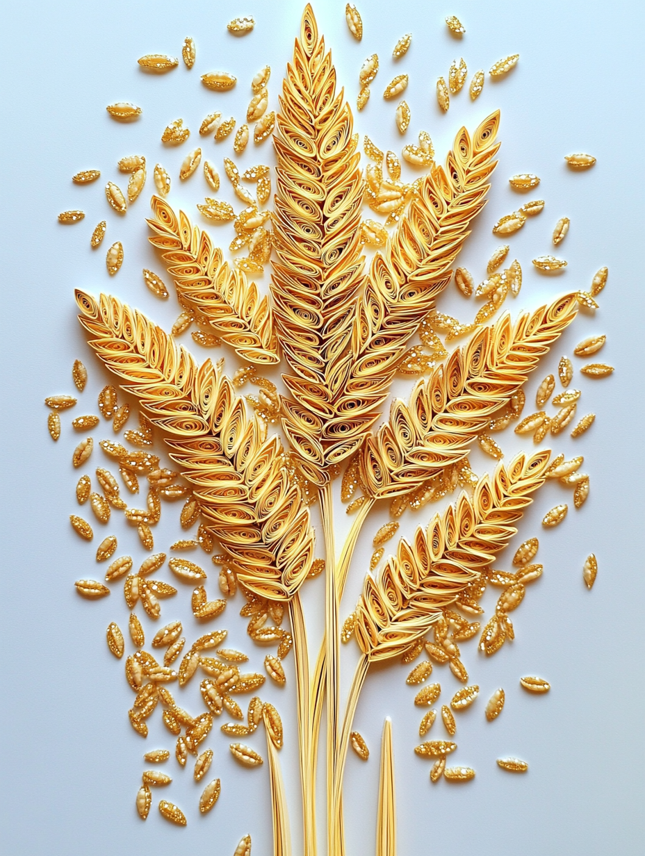 A Feathery Wheat Spike Shaped from Glittery Wheat Patch