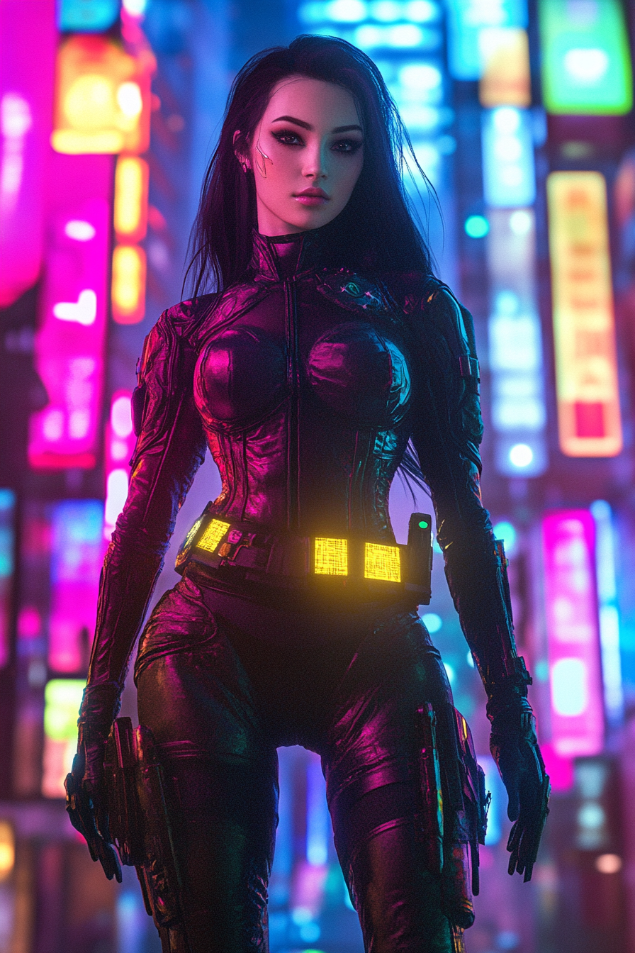 A Female Cyberpunk Decker in Futuristic City