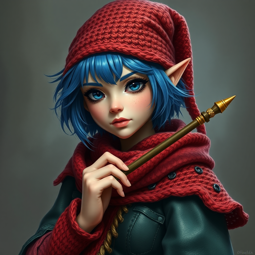 A Female Gnome Wizard with Blue Hair