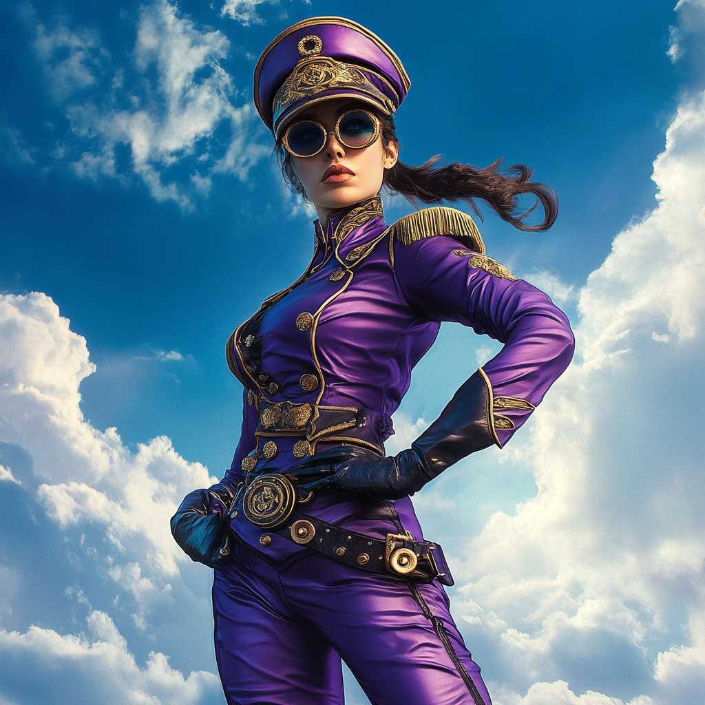 A Female Steampunk Sailor in Purple Navy Uniform