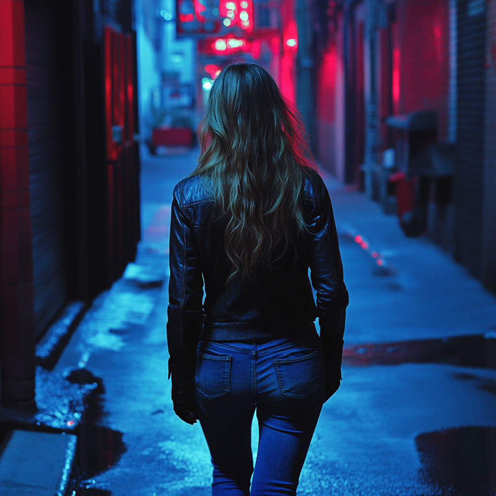 A Female Walking Alone on Chicago Street at Night